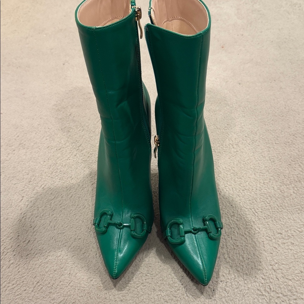 Green Pointed Toe Mid-Calf Boots - Women